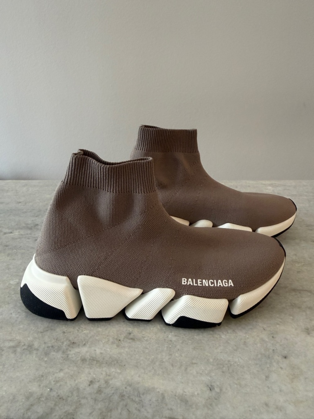 Balenciaga Taupe Grey Speed 2.0 LT - Knit Slip On Sock Sneakers - Picture 5 of 6